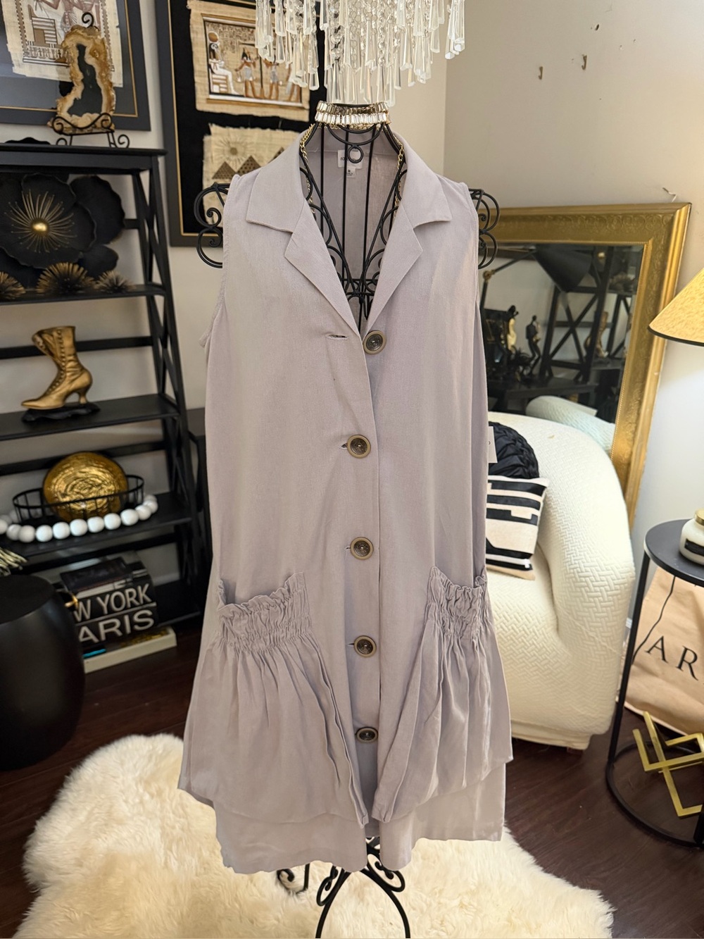 For Cynthia Lavender Button-Front Sleeveless Tunic